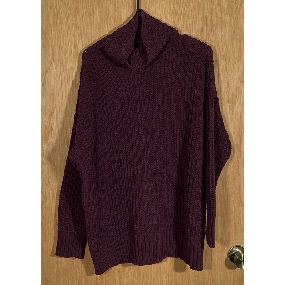Aerie Women's XS Oversized Sweater Textured Knit Turtleneck Burgundy Cozy Soft